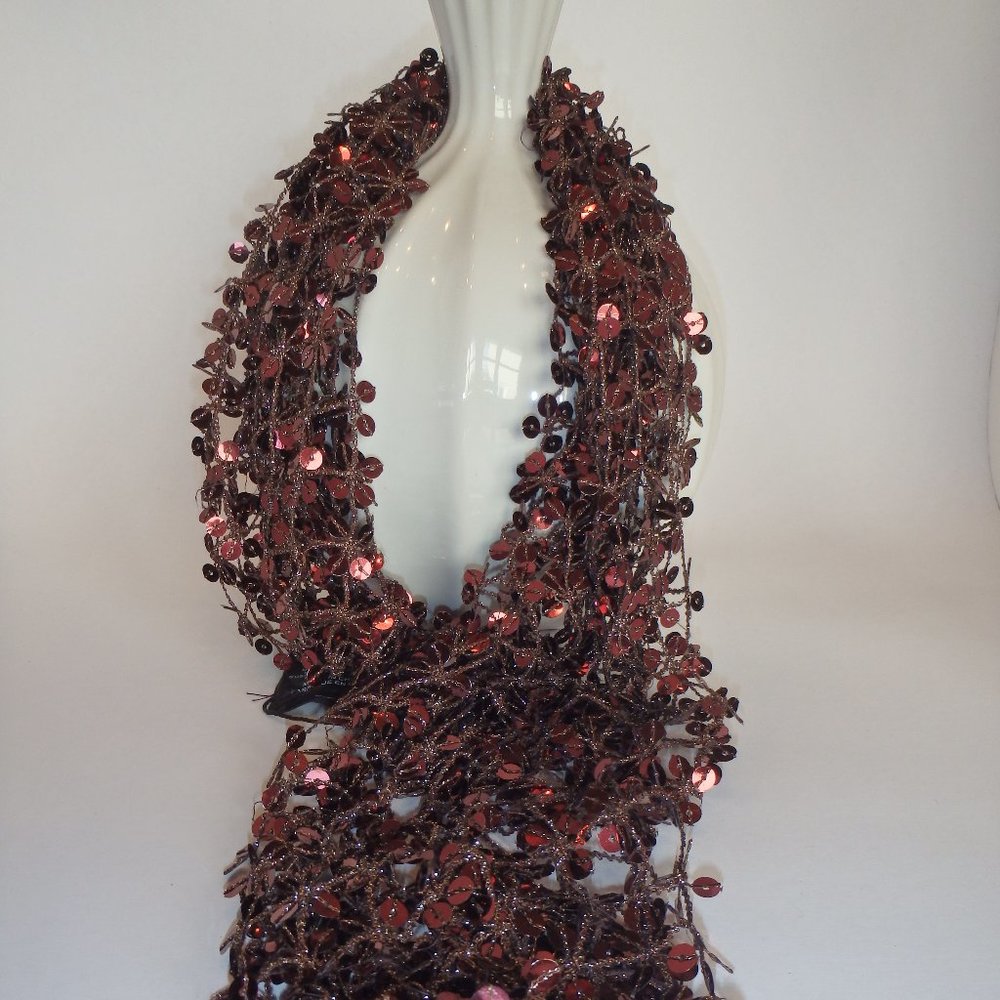 Charlie Paige Burgundy Sequin Scarf NEW
